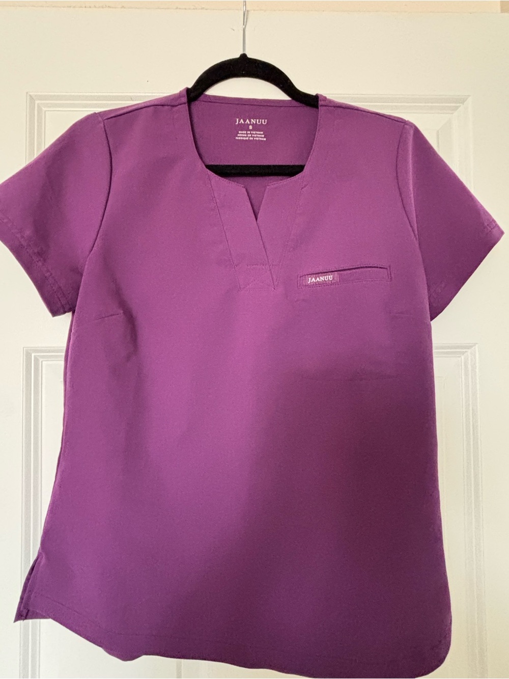 Jaanuu Women's V-Neck Eggplant Scrub Top